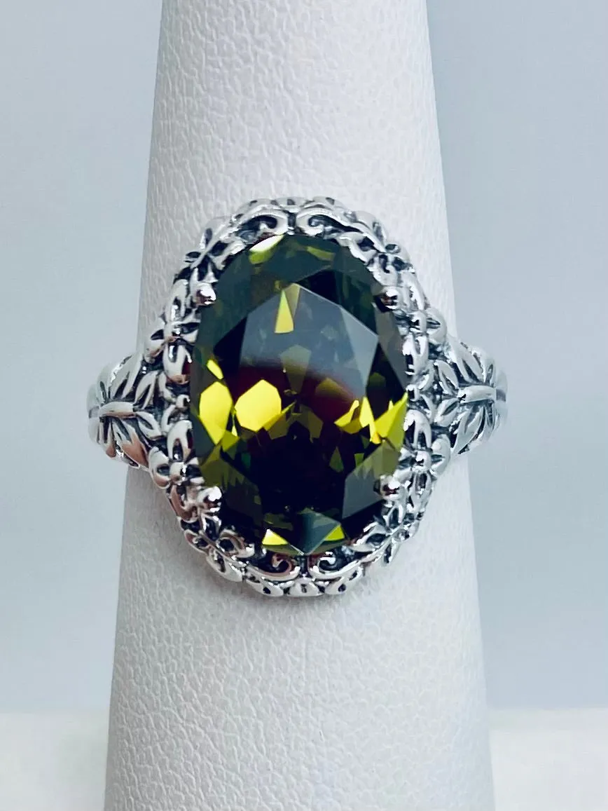 Peridot Butterfly Ring, Natural or Simulated Green Oval Gemstone, Art Nouveau Vintage Ring, D79