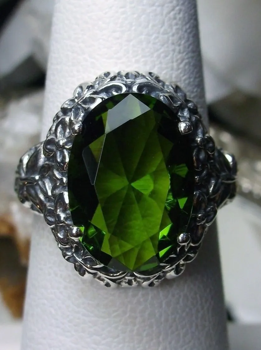 Peridot Butterfly Ring, Natural or Simulated Green Oval Gemstone, Art Nouveau Vintage Ring, D79
