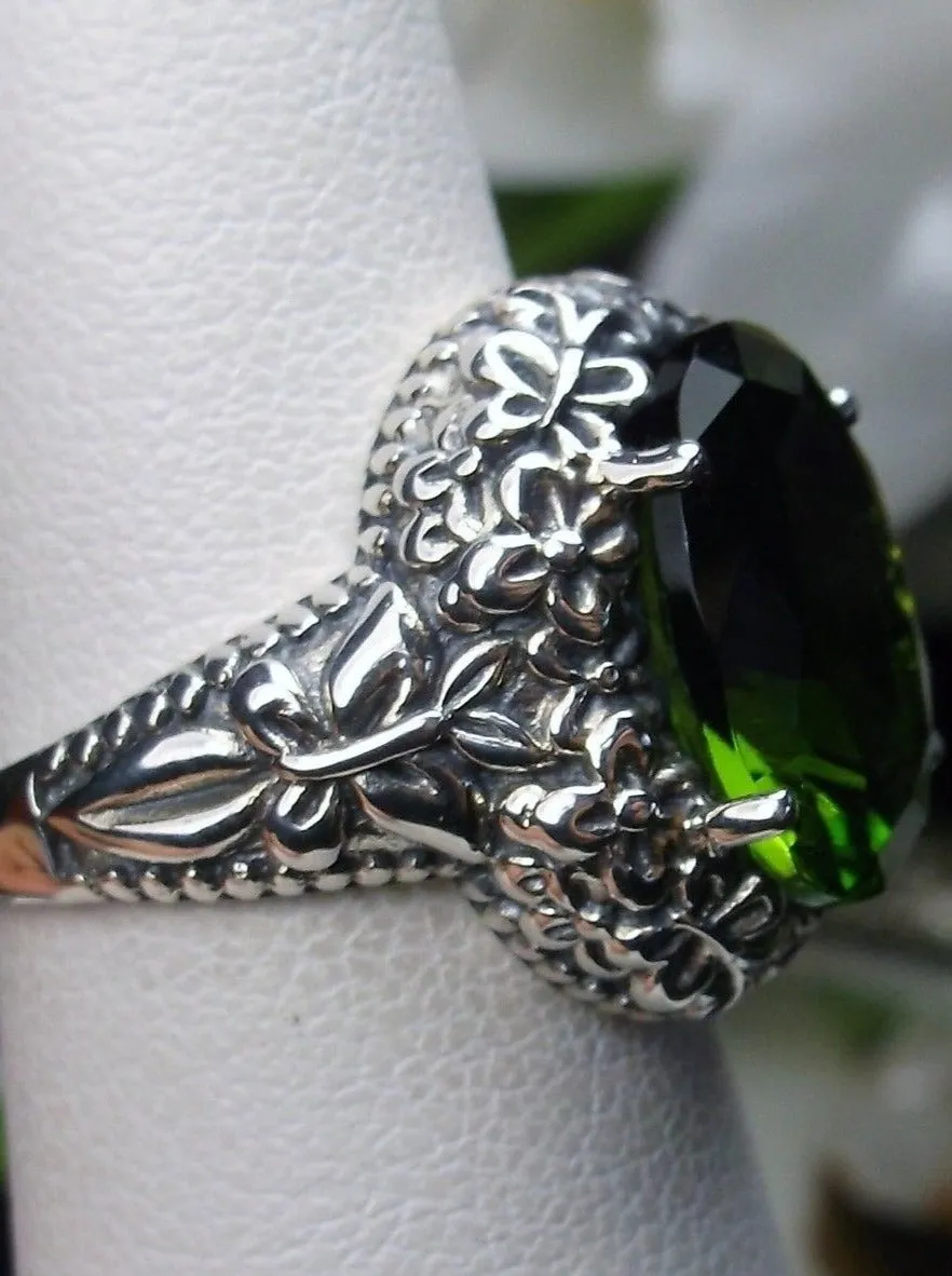 Peridot Butterfly Ring, Natural or Simulated Green Oval Gemstone, Art Nouveau Vintage Ring, D79