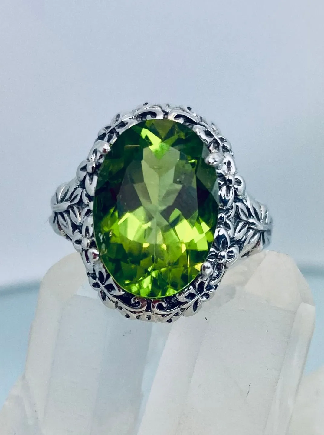 Peridot Butterfly Ring, Natural or Simulated Green Oval Gemstone, Art Nouveau Vintage Ring, D79