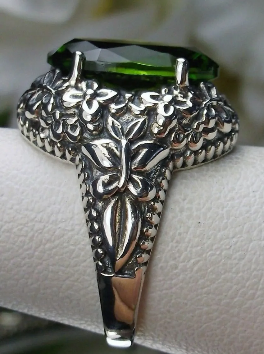 Peridot Butterfly Ring, Natural or Simulated Green Oval Gemstone, Art Nouveau Vintage Ring, D79