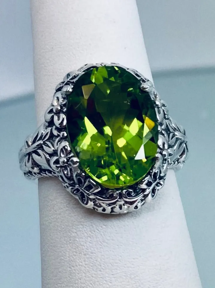 Peridot Butterfly Ring, Natural or Simulated Green Oval Gemstone, Art Nouveau Vintage Ring, D79