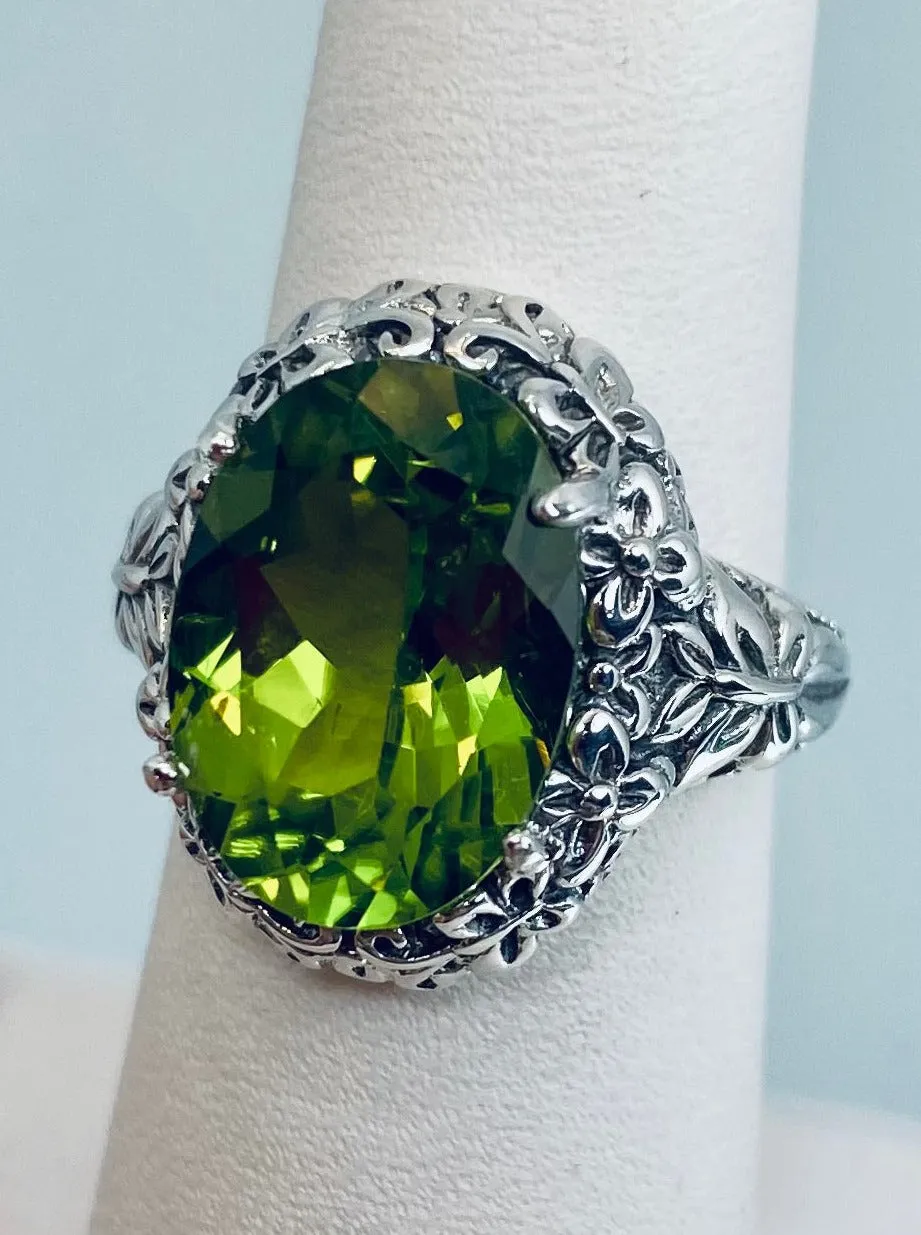 Peridot Butterfly Ring, Natural or Simulated Green Oval Gemstone, Art Nouveau Vintage Ring, D79