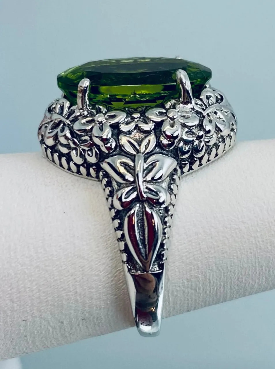 Peridot Butterfly Ring, Natural or Simulated Green Oval Gemstone, Art Nouveau Vintage Ring, D79