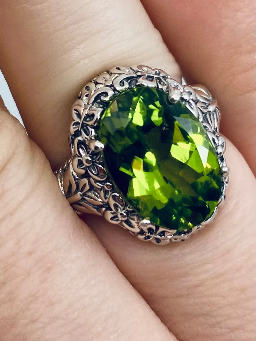 Peridot Butterfly Ring, Natural or Simulated Green Oval Gemstone, Art Nouveau Vintage Ring, D79