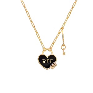 Personalized Heart On Lock And Key Necklace With Diamonds- Gold Vermeil