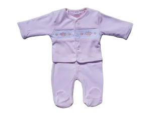 Pink Crown & Heart Babygrow & Smocked Jacket set