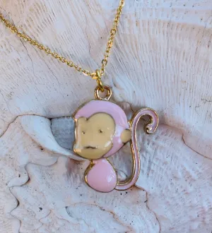 Pink Enamel Monkey, Necklace