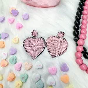 Pink Heart Beaded Earrings
