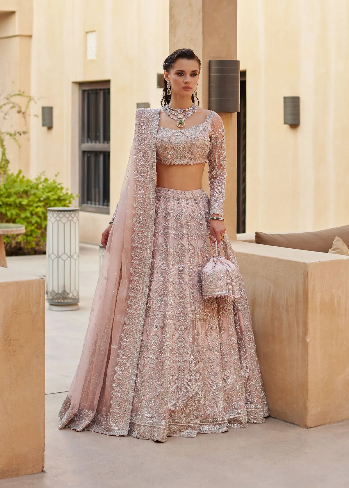 Pink Lehenga Choli and Dupatta Pakistani Bridal Dress