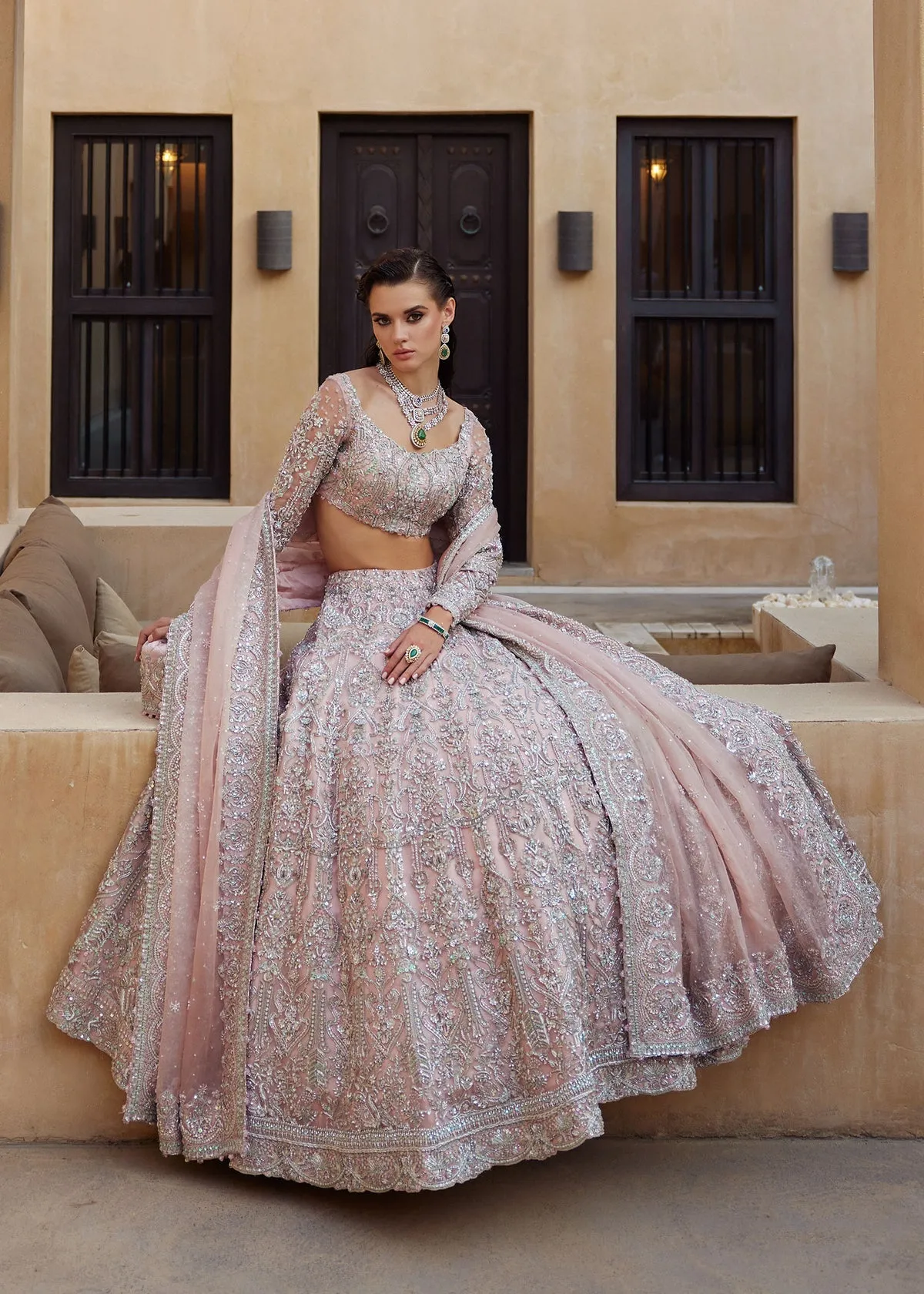 Pink Lehenga Choli and Dupatta Pakistani Bridal Dress