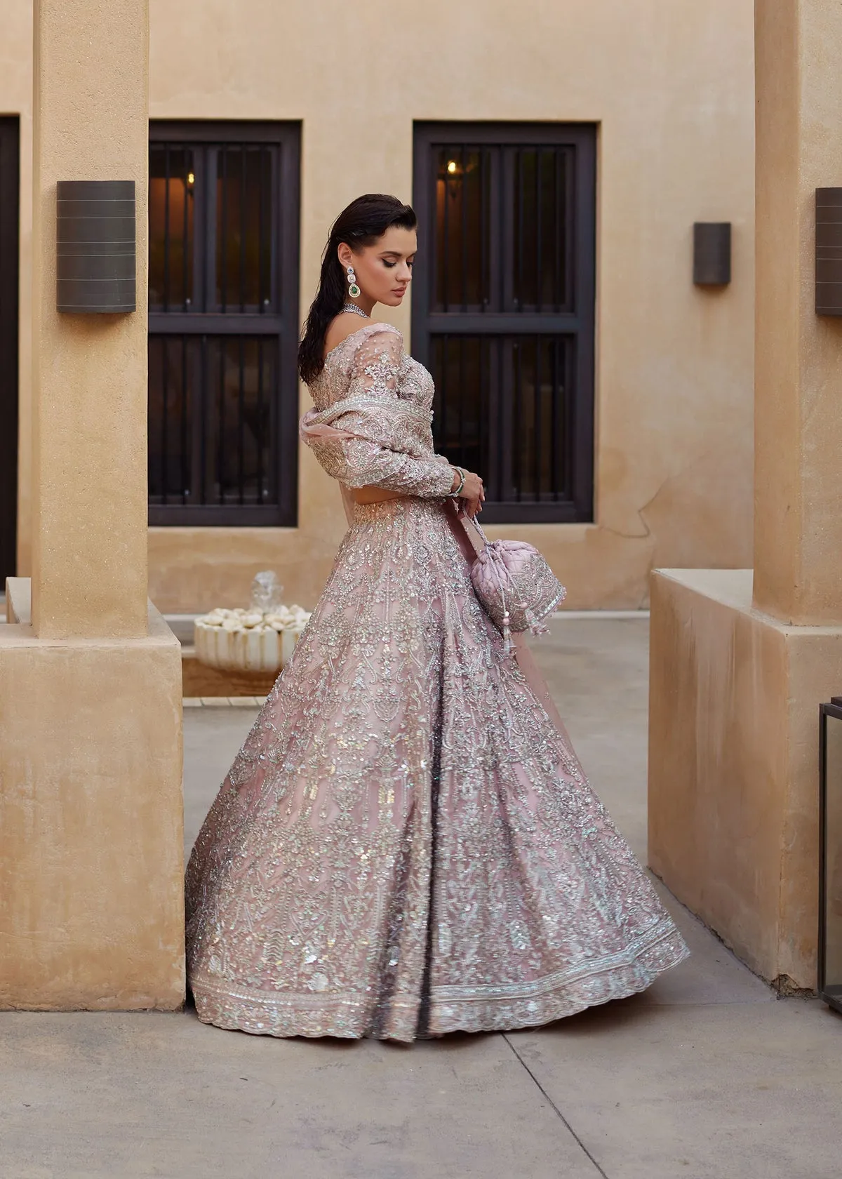 Pink Lehenga Choli and Dupatta Pakistani Bridal Dress
