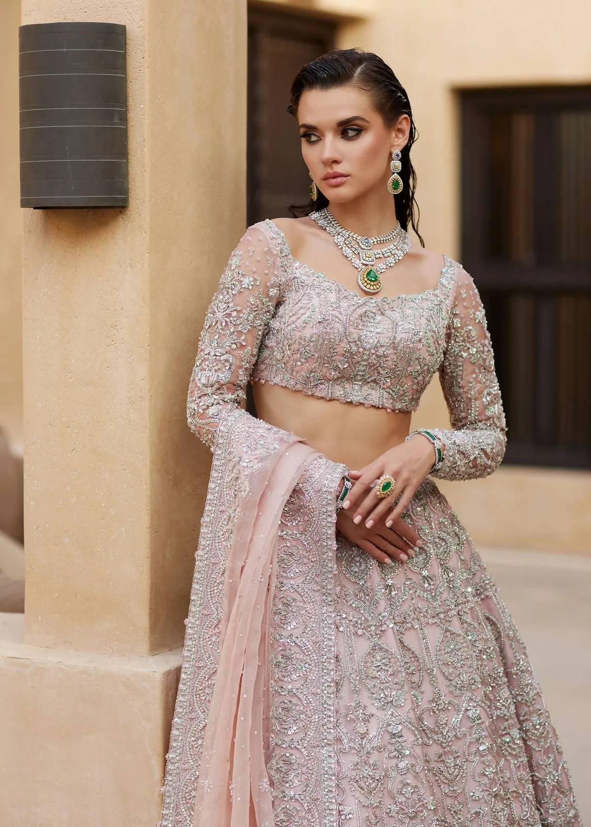 Pink Lehenga Choli and Dupatta Pakistani Bridal Dress