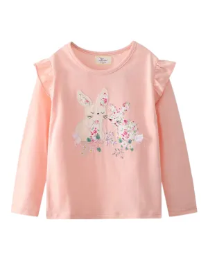 Pink Long-Sleeved Floral Bunny Top