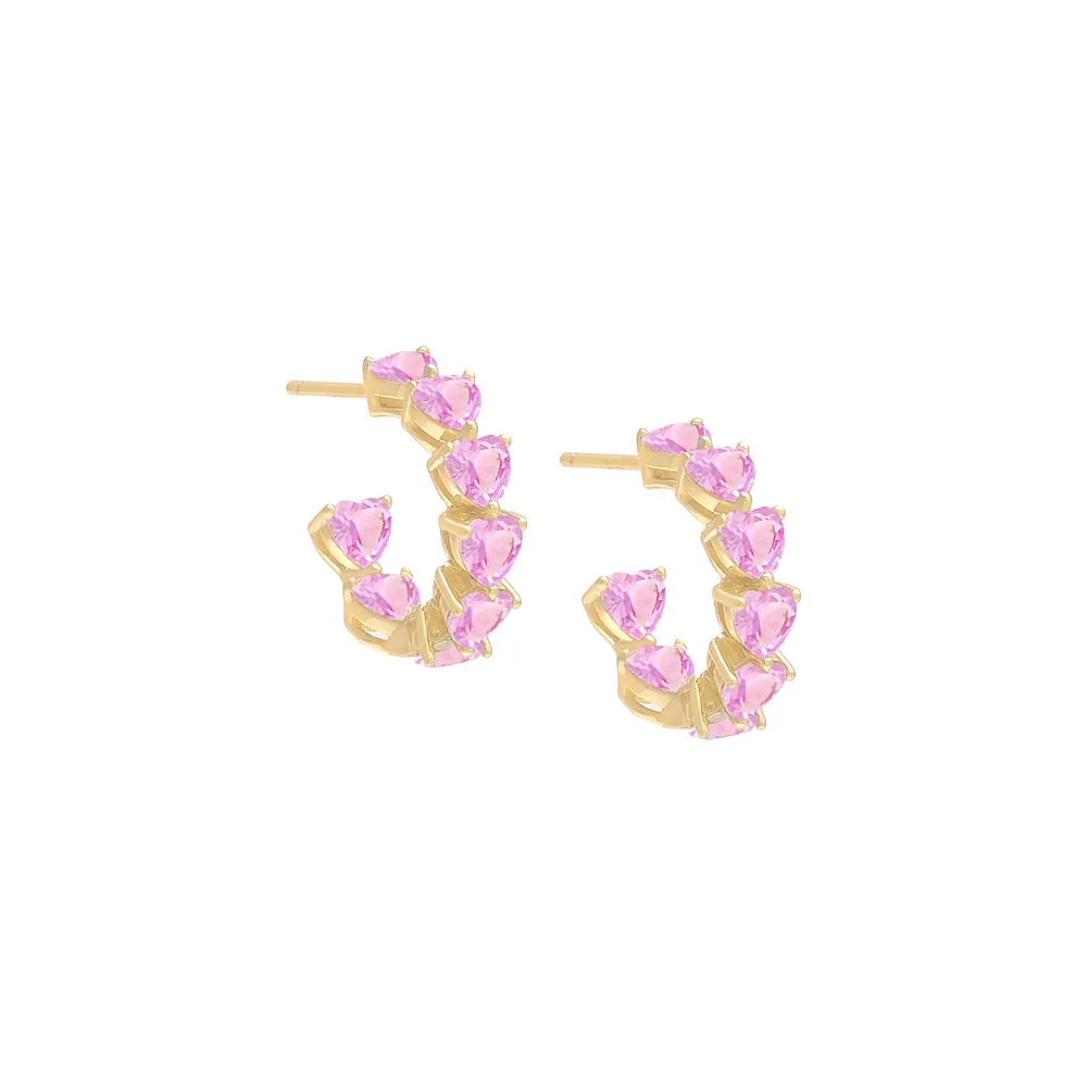 Pink Multi CZ Heart Hoop Earring