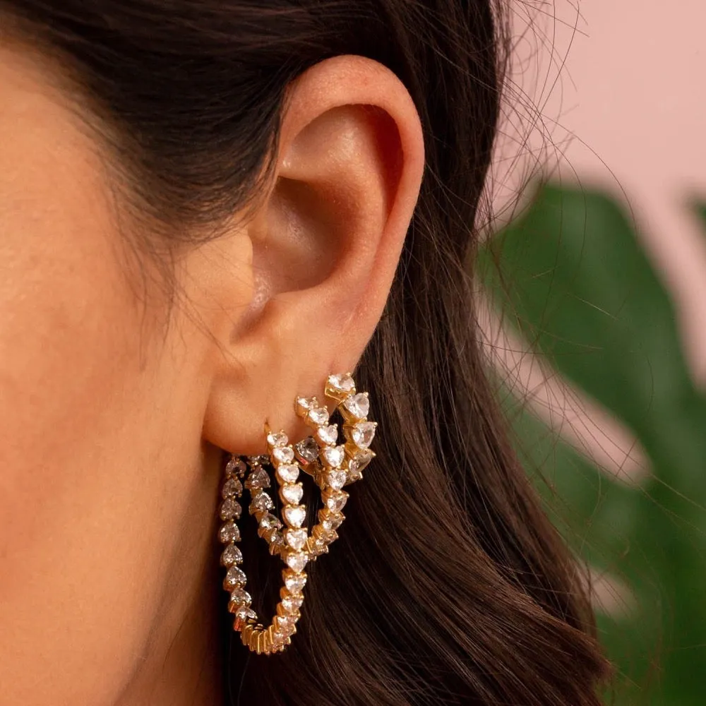 Pink Multi CZ Heart Hoop Earring