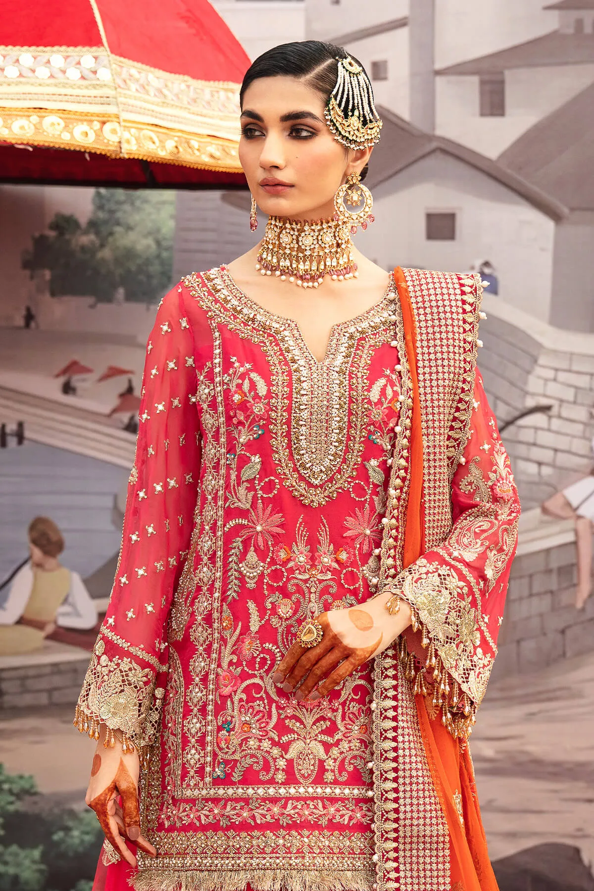 Pink Pakistani Wedding Dress in Sharara Kameez Style