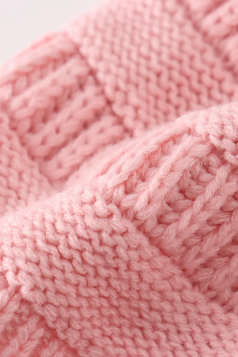 Pink Pompom Cable Beanie