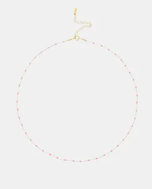 PINK ROSE ENAMEL BEAD NECKLACE