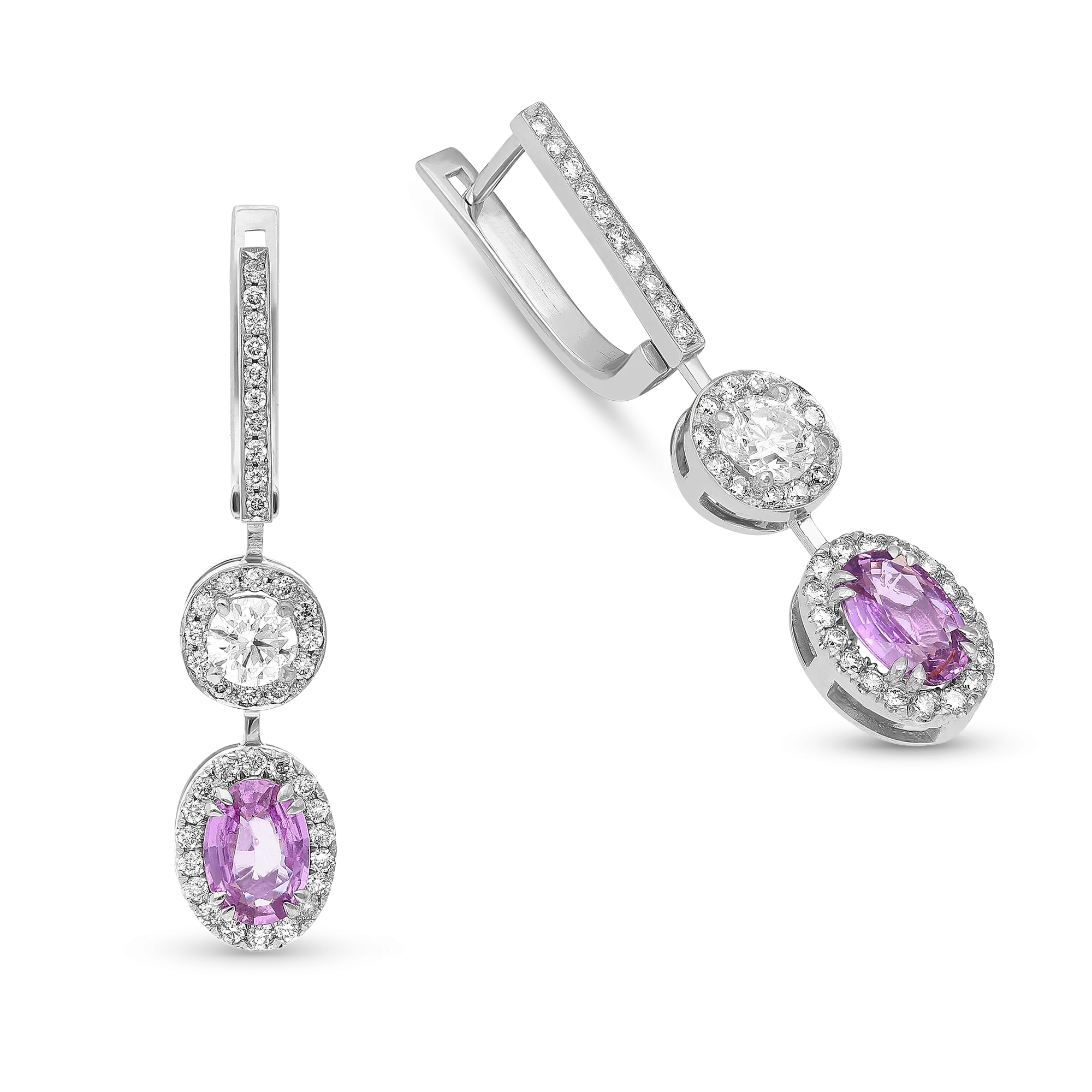 Pink Sapphire and Diamond Double Drop Earrings - 2.8 Carat