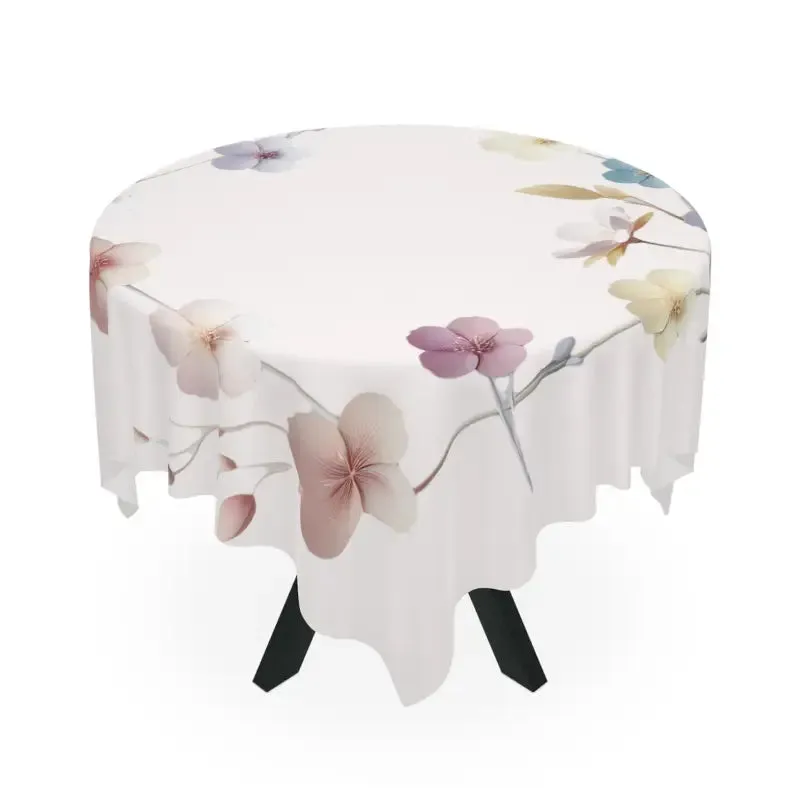 Pink Tablecloth with Delicate Flowers one Sided Print