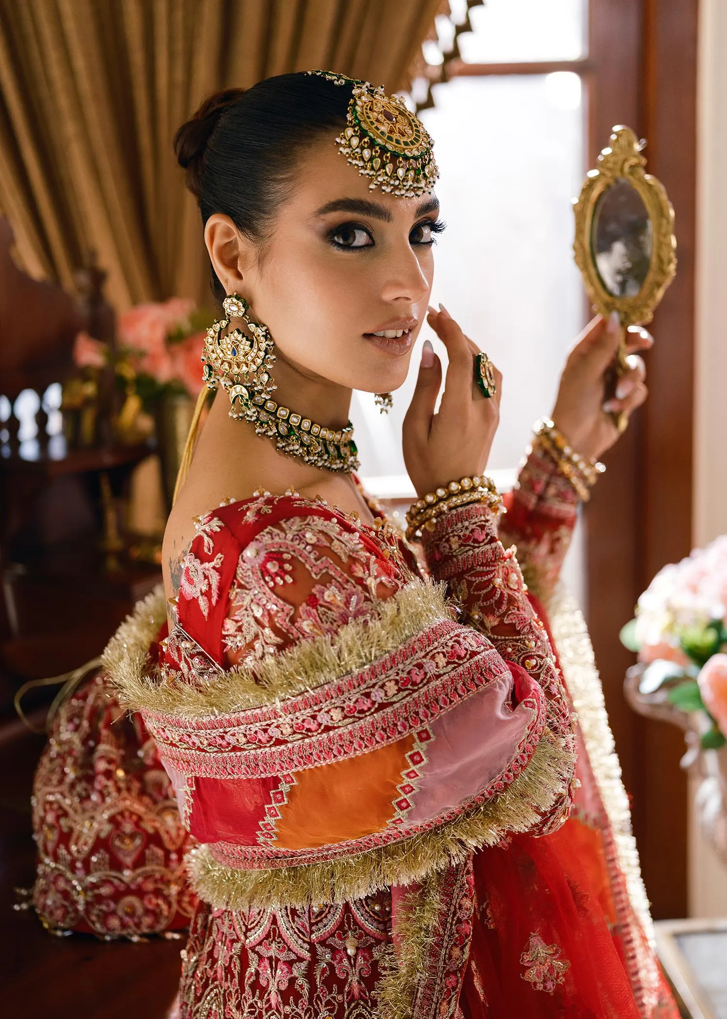 Pishwas Frock and Dupatta Red Bridal Dress Pakistani
