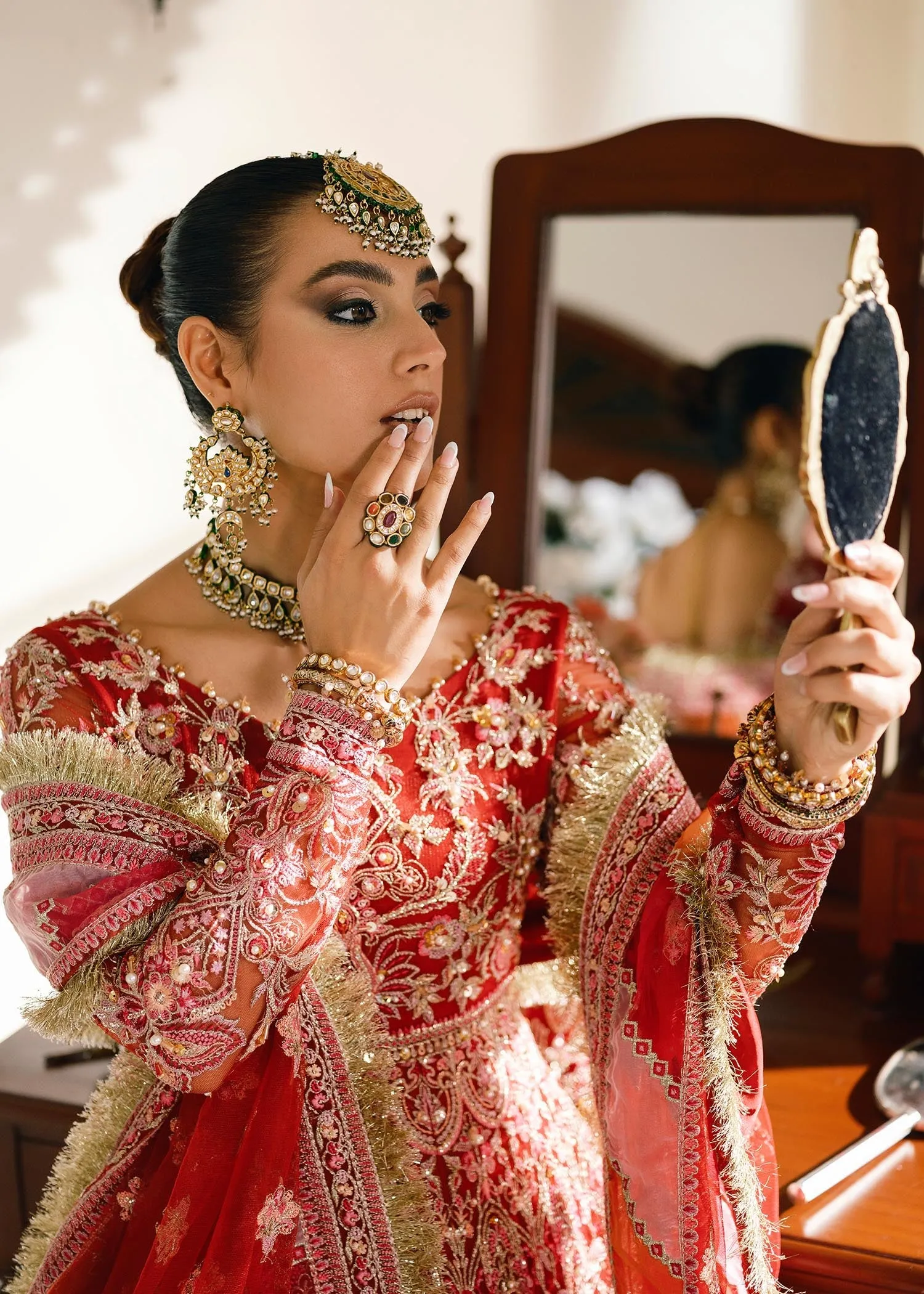 Pishwas Frock and Dupatta Red Bridal Dress Pakistani