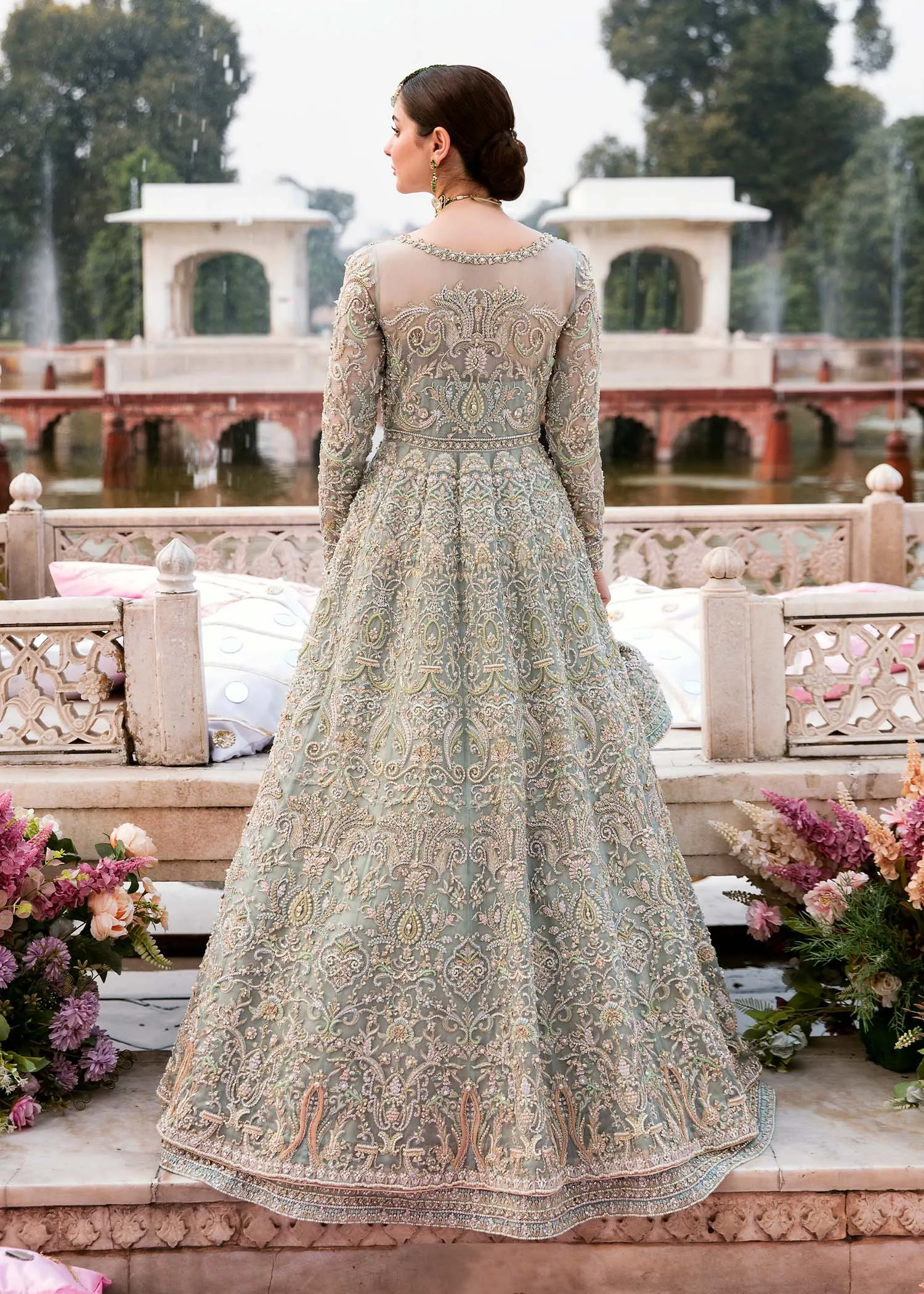 Pishwas Frock and Lehenga Blue Pakistani Bridal Dress