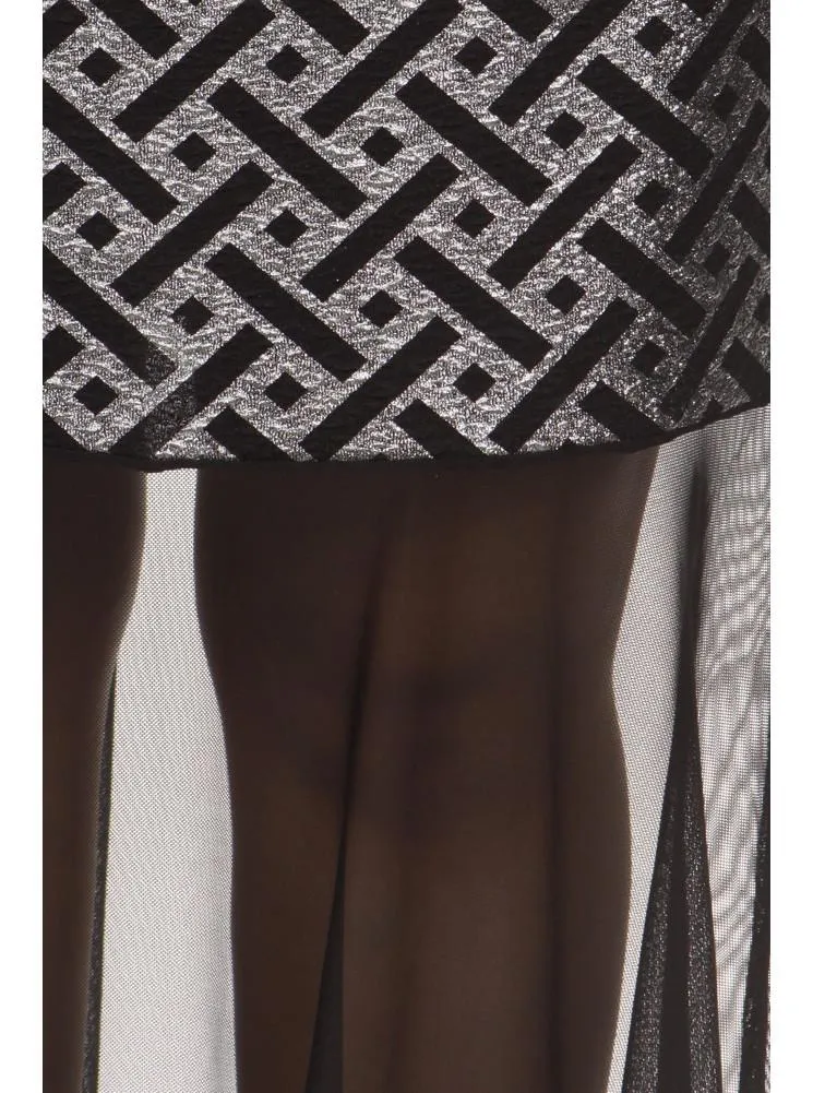 Plus Size Silver Liquid Shine Mermaid Mesh Maxi Dress