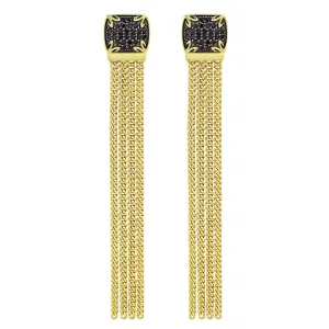 Possibility Pavé Tassel Earring Long - 18K Gold Vermeil   CZ Noir