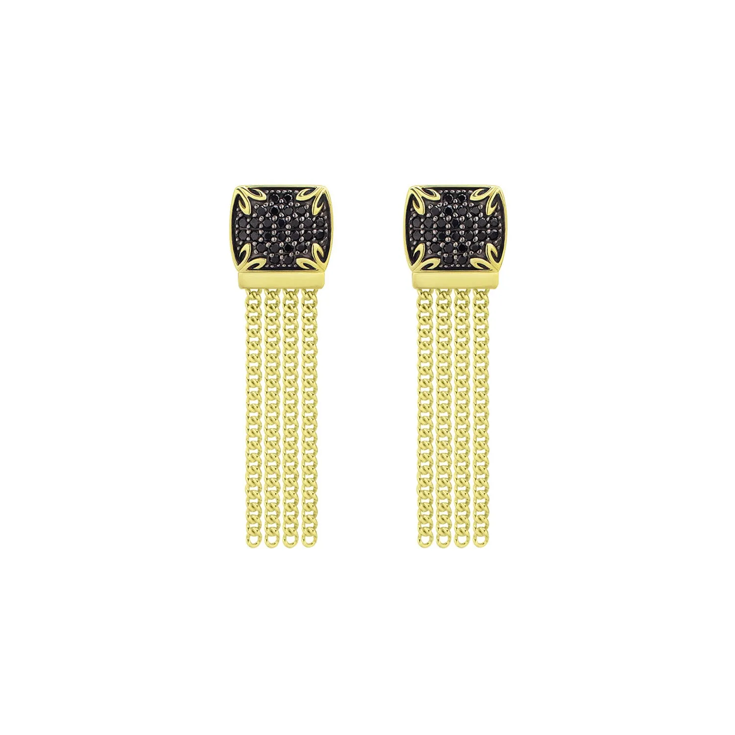 Possibility Pavé Tassel Earring Short - 18K Gold Vermeil   CZ Noir