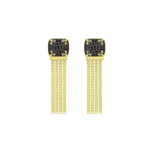 Possibility Pavé Tassel Earring Short - 18K Gold Vermeil   CZ Noir