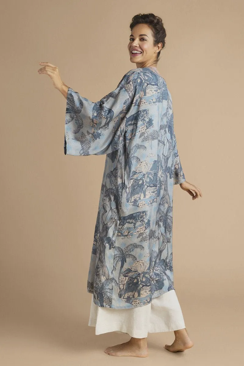 Powder Tropical Toile Kimono Gown Denim And Petal