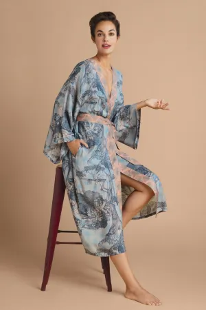 Powder Tropical Toile Kimono Gown Denim And Petal