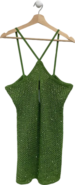 Pretty Little Thing Green Sequin Crochet Mini Dress UK L
