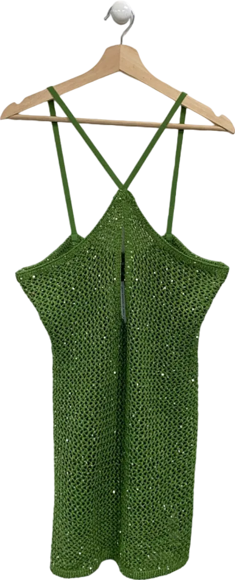 Pretty Little Thing Green Sequin Crochet Mini Dress UK L