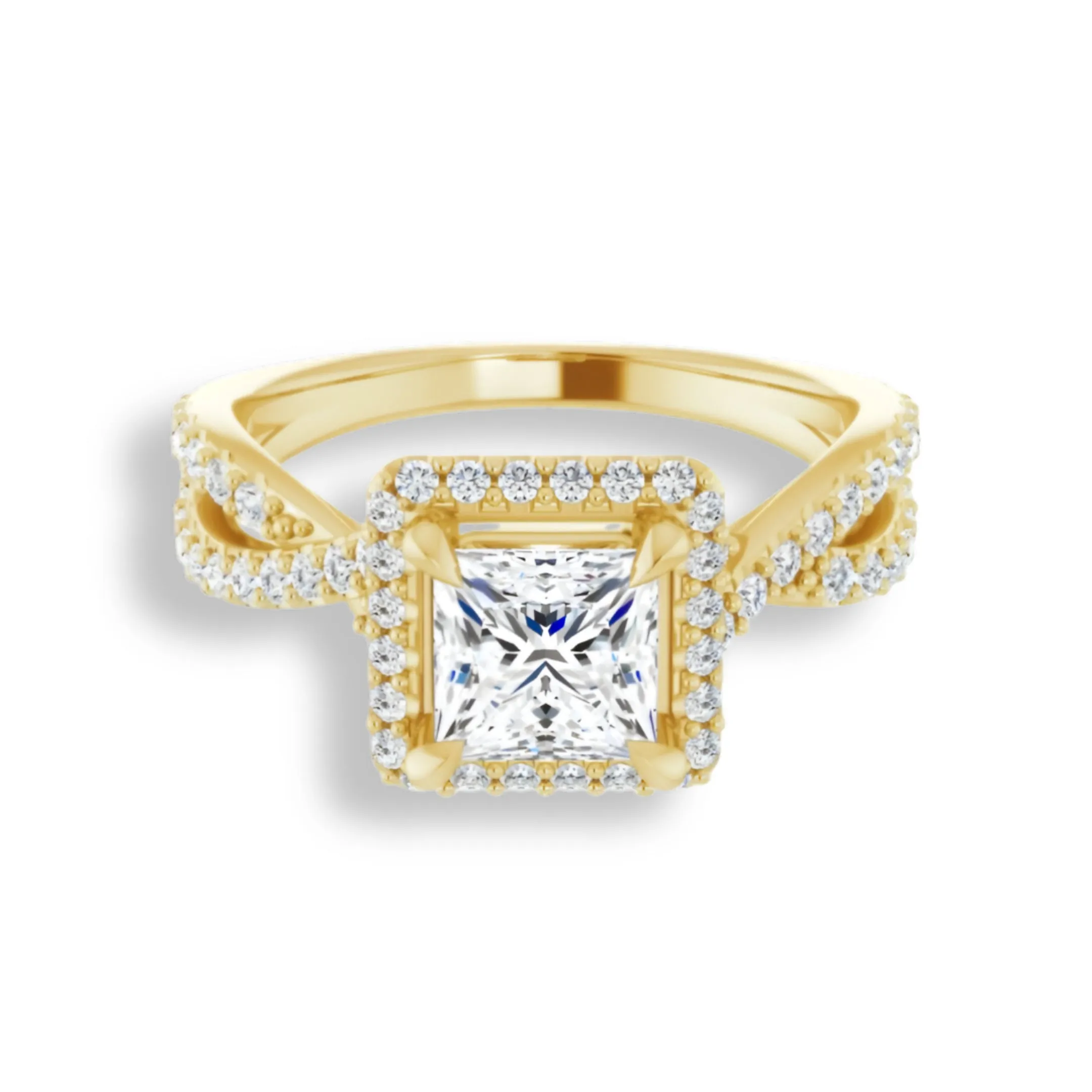 Princess Diamond Halo Engagement Ring With Open Twist Band