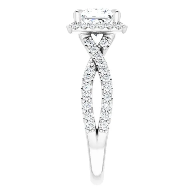 Princess Diamond Halo Engagement Ring With Open Twist Band