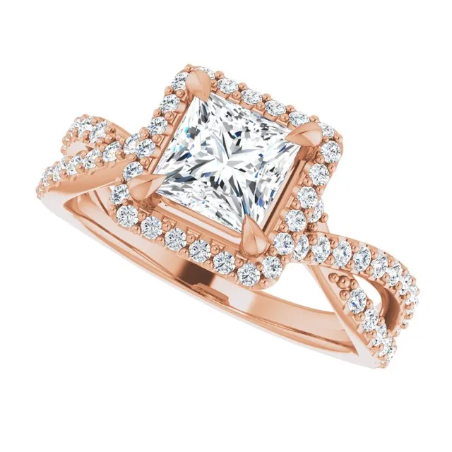 Princess Diamond Halo Engagement Ring With Open Twist Band