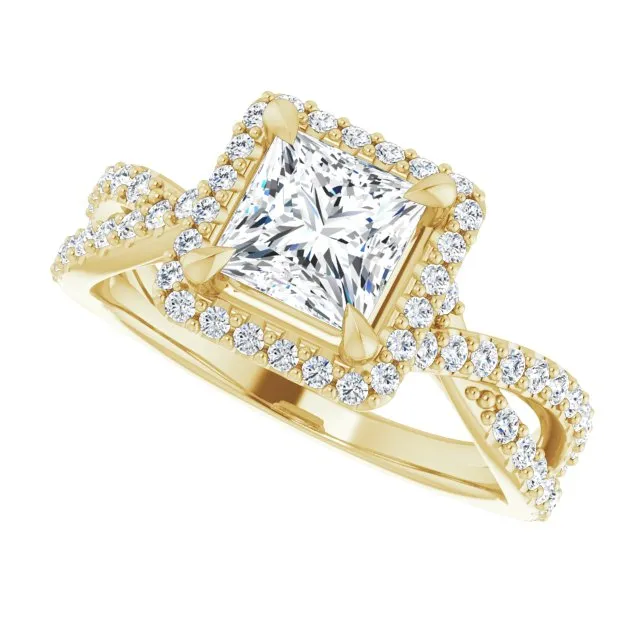 Princess Diamond Halo Engagement Ring With Open Twist Band