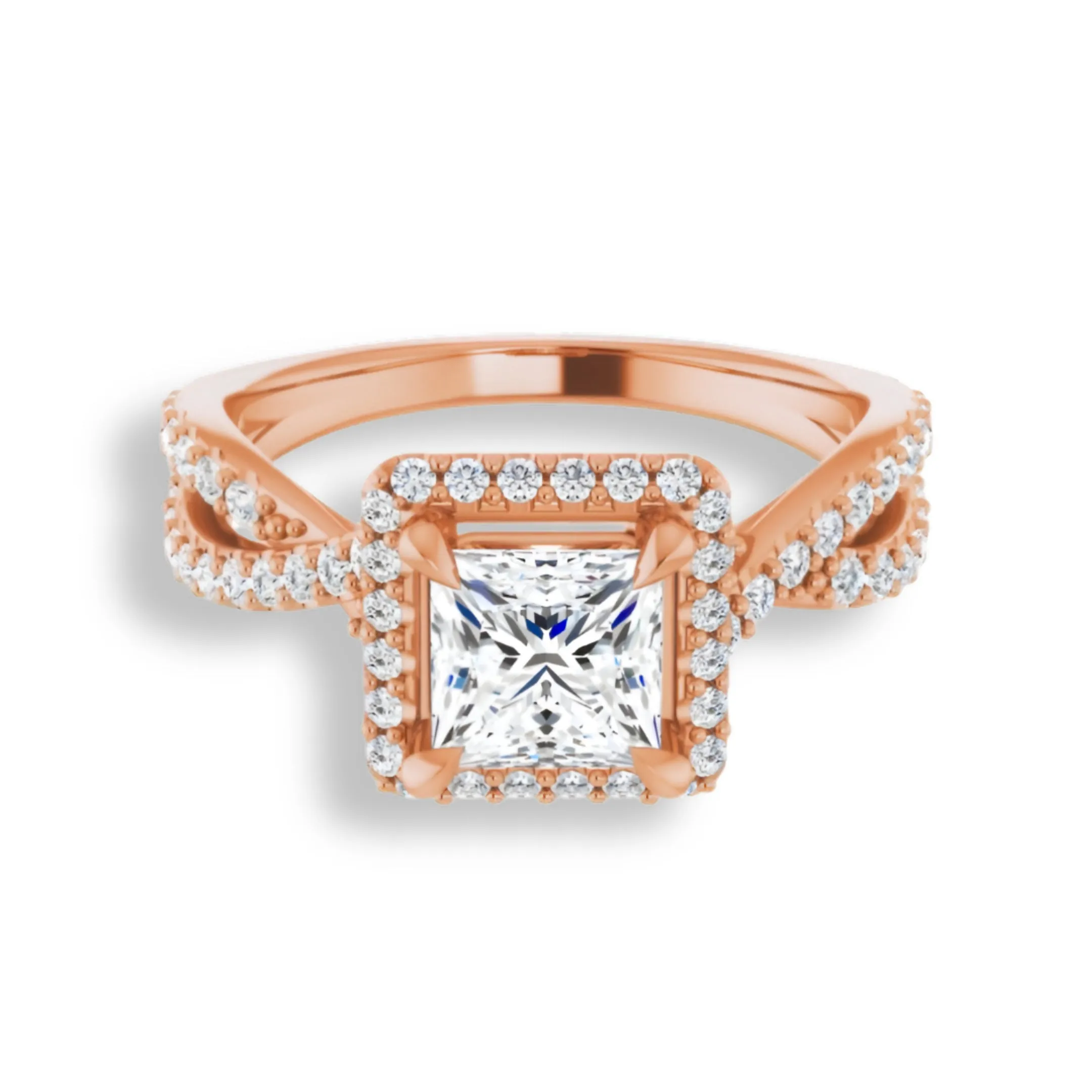Princess Diamond Halo Engagement Ring With Open Twist Band