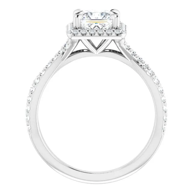 Princess Diamond Halo Engagement Ring With Open Twist Band