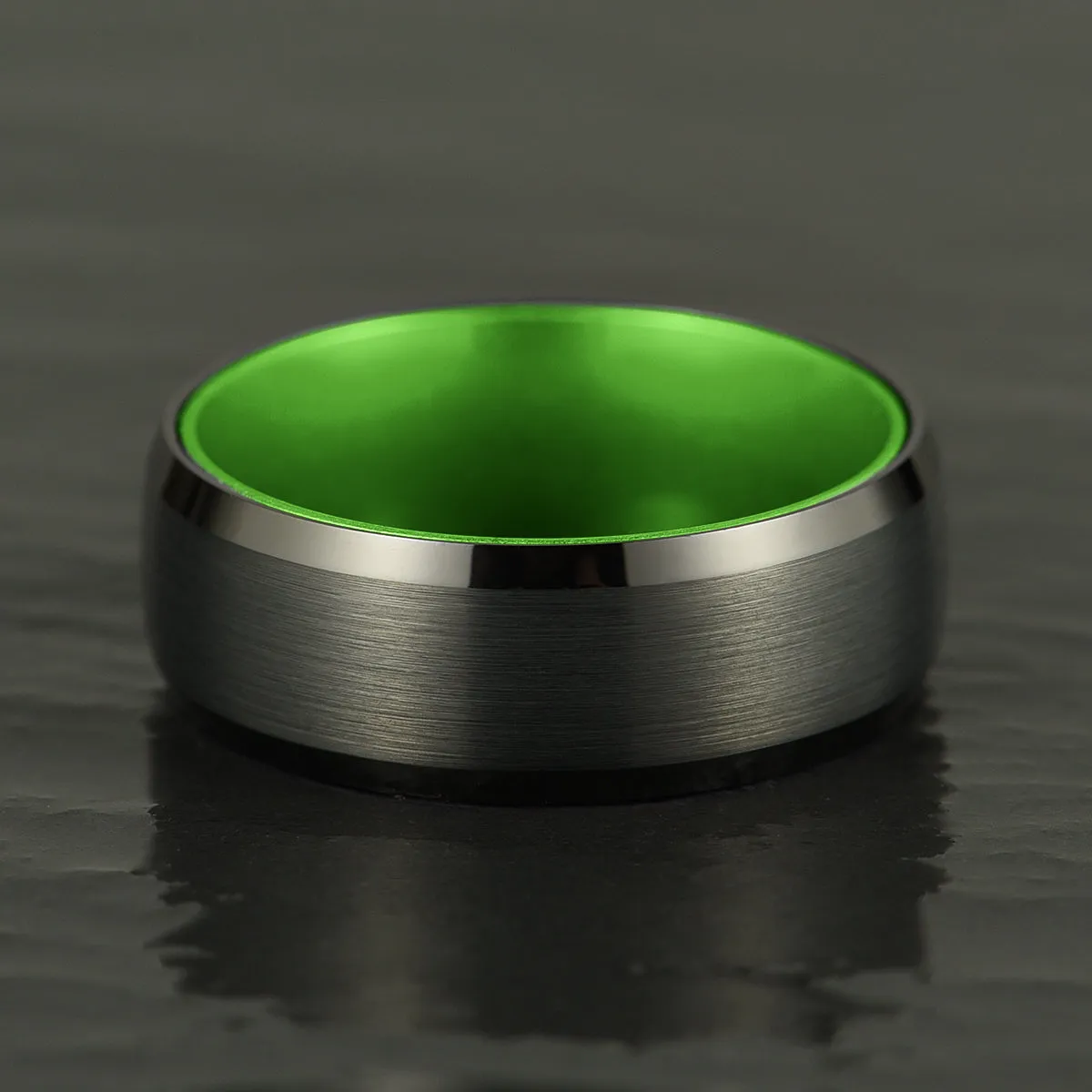 Pristine Passion Green Interior Tungsten Wedding Band 8MM