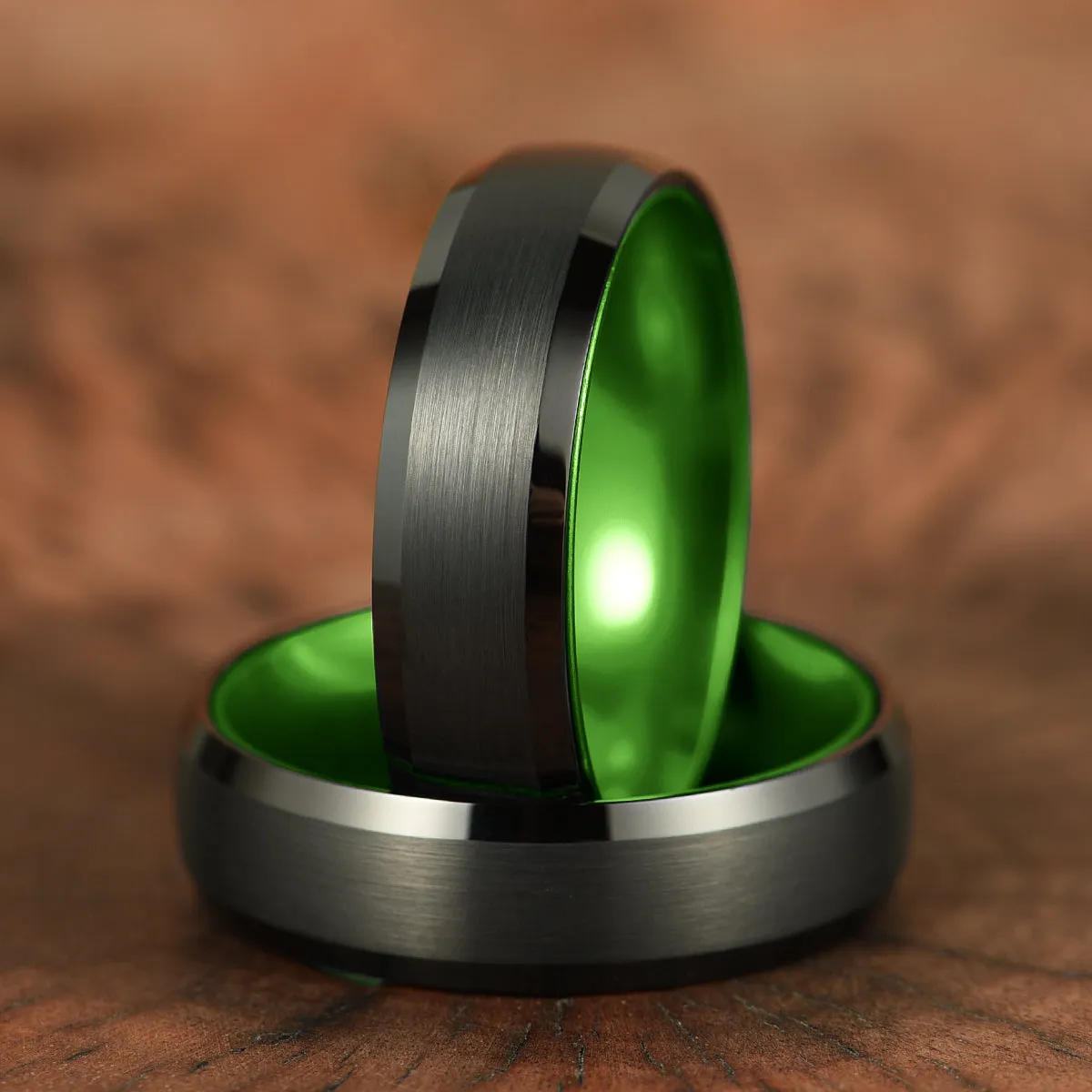 Pristine Passion Green Interior Tungsten Wedding Band 8MM