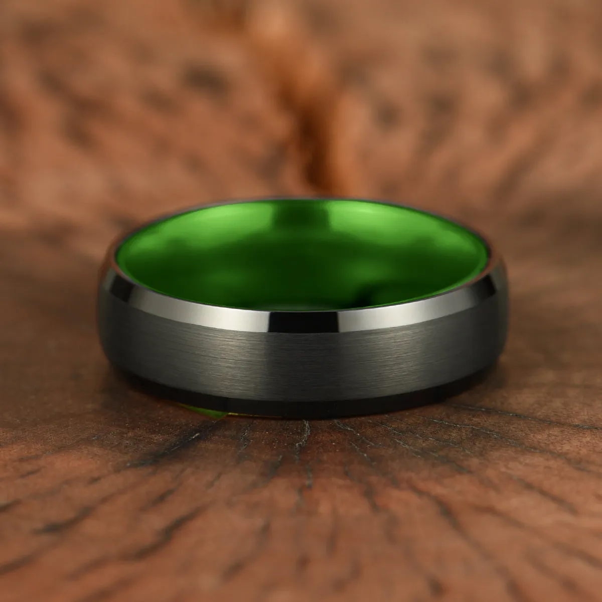 Pristine Passion Green Interior Tungsten Wedding Band 8MM