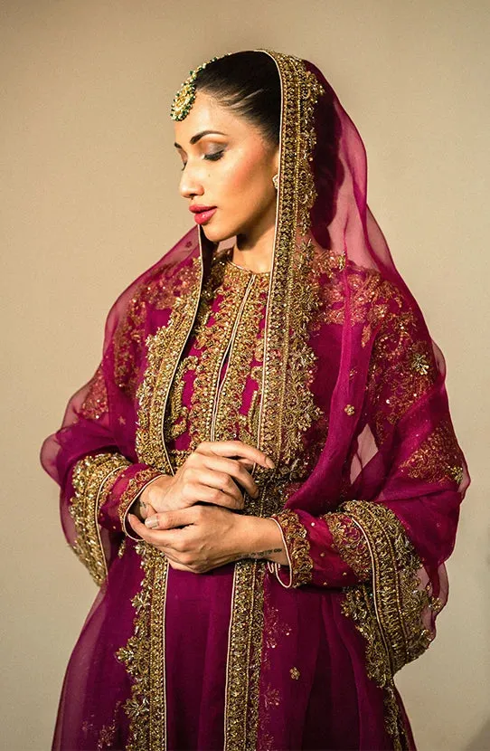 Purple Pakistani Bridal Dress in Sharara Kameez Style