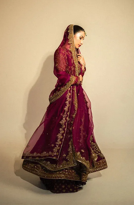 Purple Pakistani Bridal Dress in Sharara Kameez Style