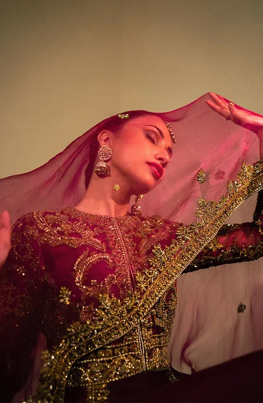 Purple Pakistani Bridal Dress in Sharara Kameez Style