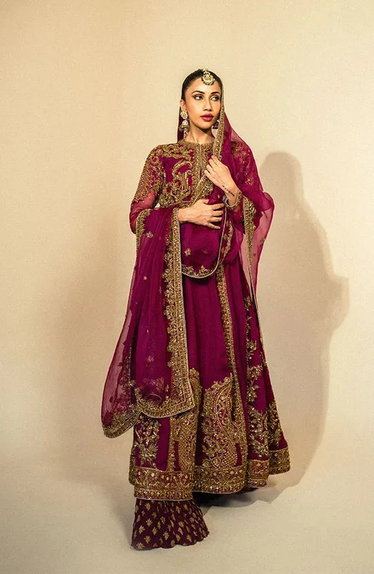 Purple Pakistani Bridal Dress in Sharara Kameez Style