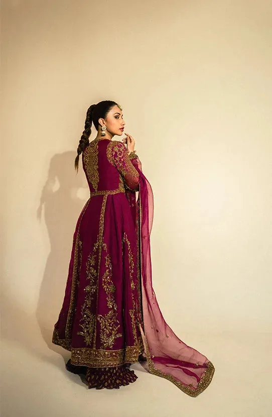 Purple Pakistani Bridal Dress in Sharara Kameez Style